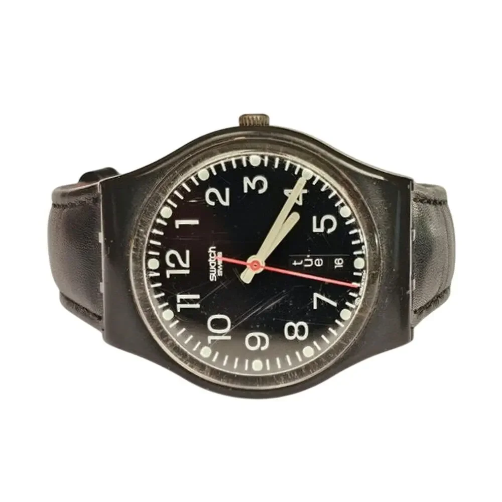 Vintage Swatch Classic All Black Day Date Quartz Watch Military Style